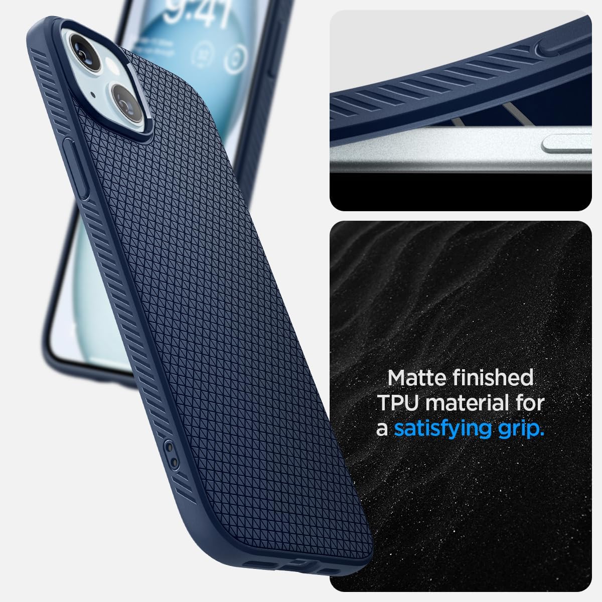 Spigen Liquid Air Designed for iPhone 15 Plus Case (2023) [Military-Grade Protection] - Navy Blue