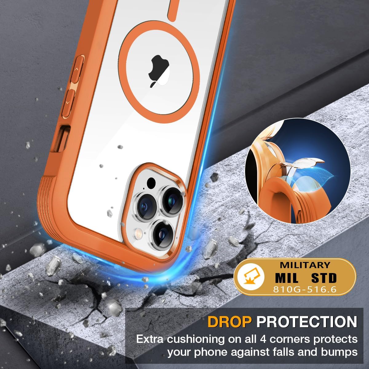Miracase for iPhone 13 Pro Case 6.1",Full-Body Protection,Clear Bumper Case with Built-in 9H Tempered Glass Screen Protector,Military-Grade Drop Protection Outdoor Phone Case for iPhone 13 Pro,Orange