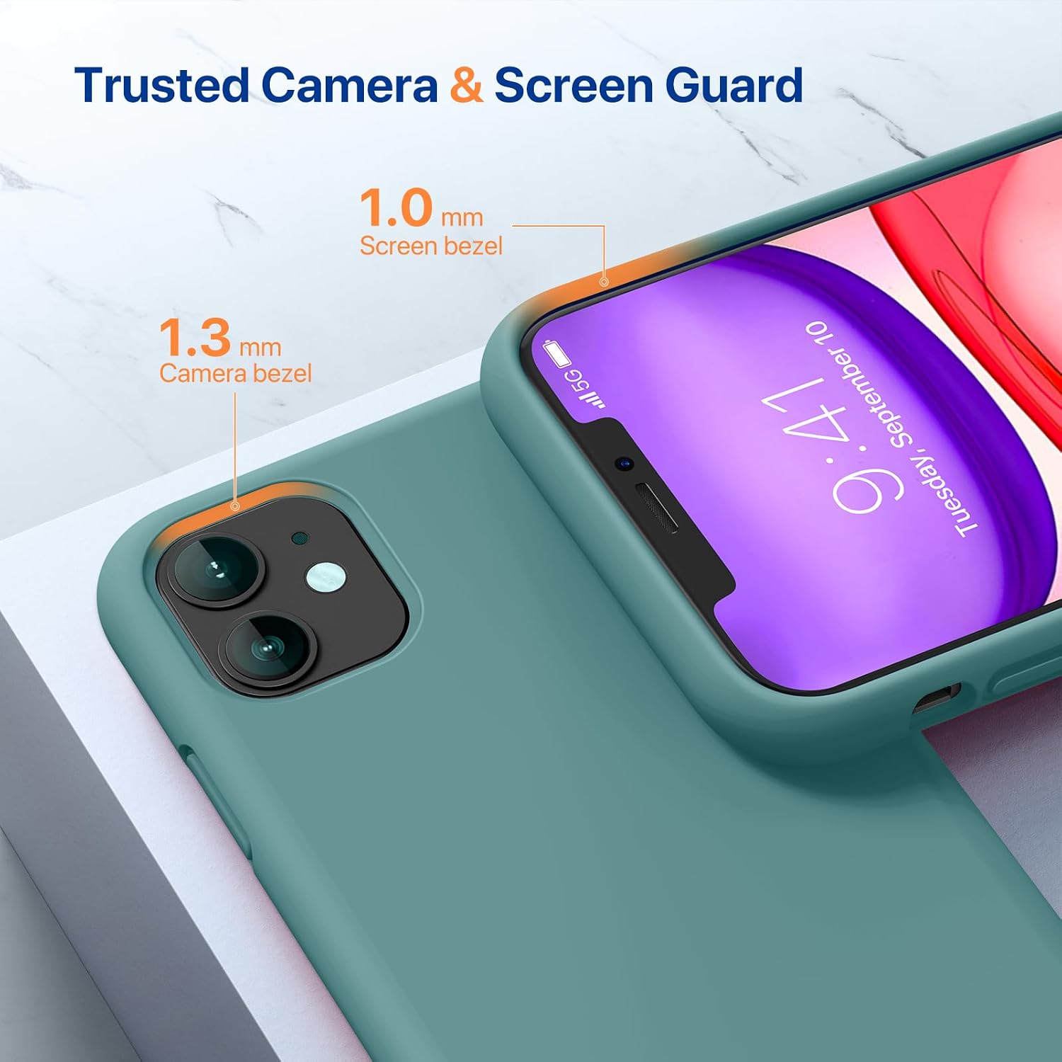 71UnET9jbDL._AC_SL1500_ Miracase Designed for iPhone 11 Phone Case, with Screen Protector, Liquid Silicone Gel Rubber Drop Protection Shockproof Cover Phone Case for iPhone 11, Midnight Green