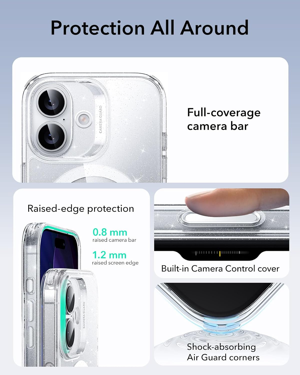 71V-Cp6toUL._AC_SL1500_ ESR for iPhone 17 Case, Camera Control Cover, Compatible with MagSafe, Shockproof Military-Grade Protection, Magnetic Phone Case for iPhone 17, Classic Hybrid Case, Clear Shimmer