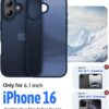 Eastinbox for iPhone 16 Case [16FT Military Grade Shockproof], Anti-Slip Anti-Scratch, Slim Translucent Frosted Matte Protective Cover, i Phone 16 Phone Case 6.1", Blue