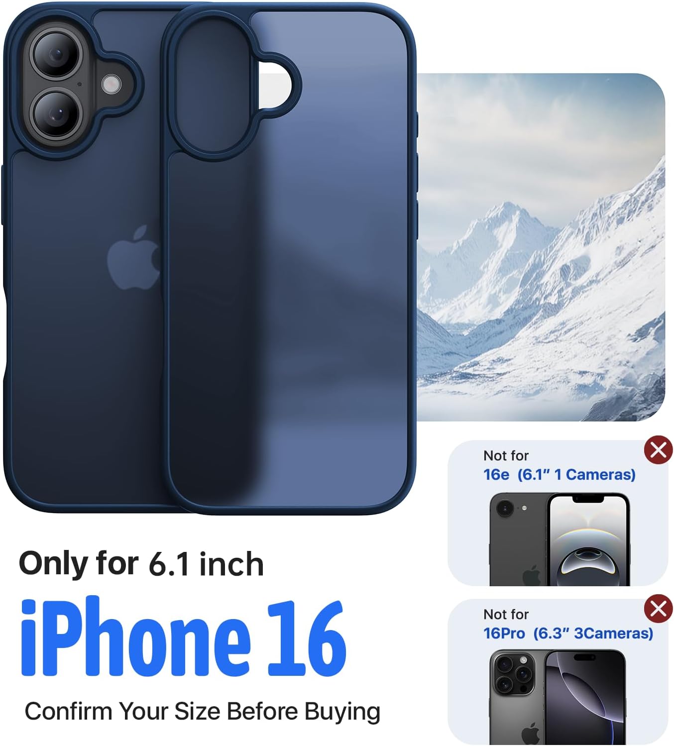Eastinbox for iPhone 16 Case [16FT Military Grade Shockproof], Anti-Slip Anti-Scratch, Slim Translucent Frosted Matte Protective Cover, i Phone 16 Phone Case 6.1", Blue