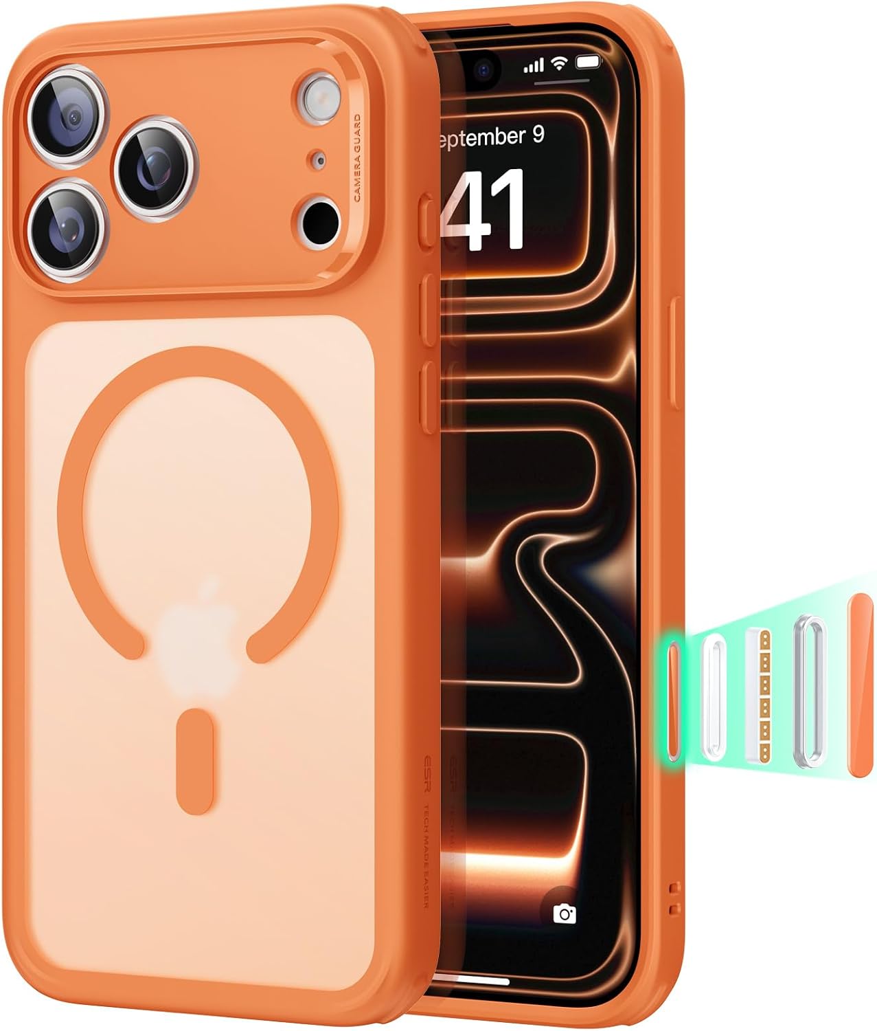 71VDmPVaDHL._AC_SL1500_ ESR for iPhone 17 Pro Max Case, Camera Control Cover, Compatible with MagSafe, Shockproof Military-Grade Protection, Magnetic Phone Case for iPhone 17 Pro Max, Classic Hybrid Case, Frosted Orange