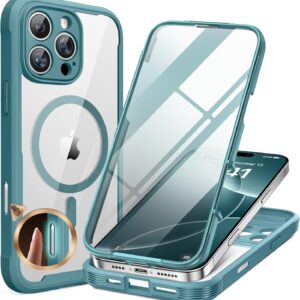 Miracase Magnetic for iPhone 16 Pro Case Full-Body Phone with Built-in Glass Screen Protector, [Compatible with MagSafe] Military Drop Proof 16 Pro Cover Bumper 6.3 inch, Green