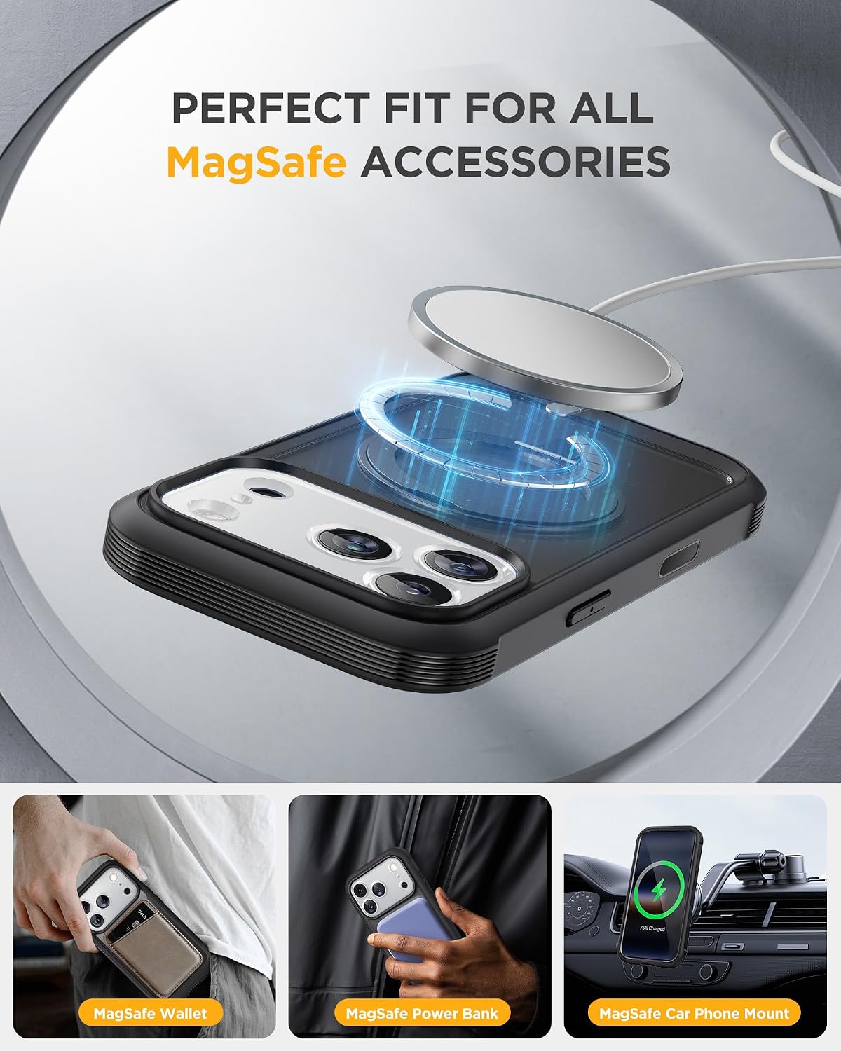 Miracase for iPhone 17 Pro Max Case with 360° Magnetic Ring Stand [Compatible with Magsafe] Full-Body Drop Proof Bumper Phone Case with Built-in 9H Tempered Glass Screen Protector,Black