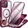 Miracase Magnetic for iPhone 16 Pro Case Full-Body Phone with Built-in Glass Screen Protector, [Compatible with MagSafe] Military Drop Proof 16 Pro Cover Bumper 6.3 inch, Plum
