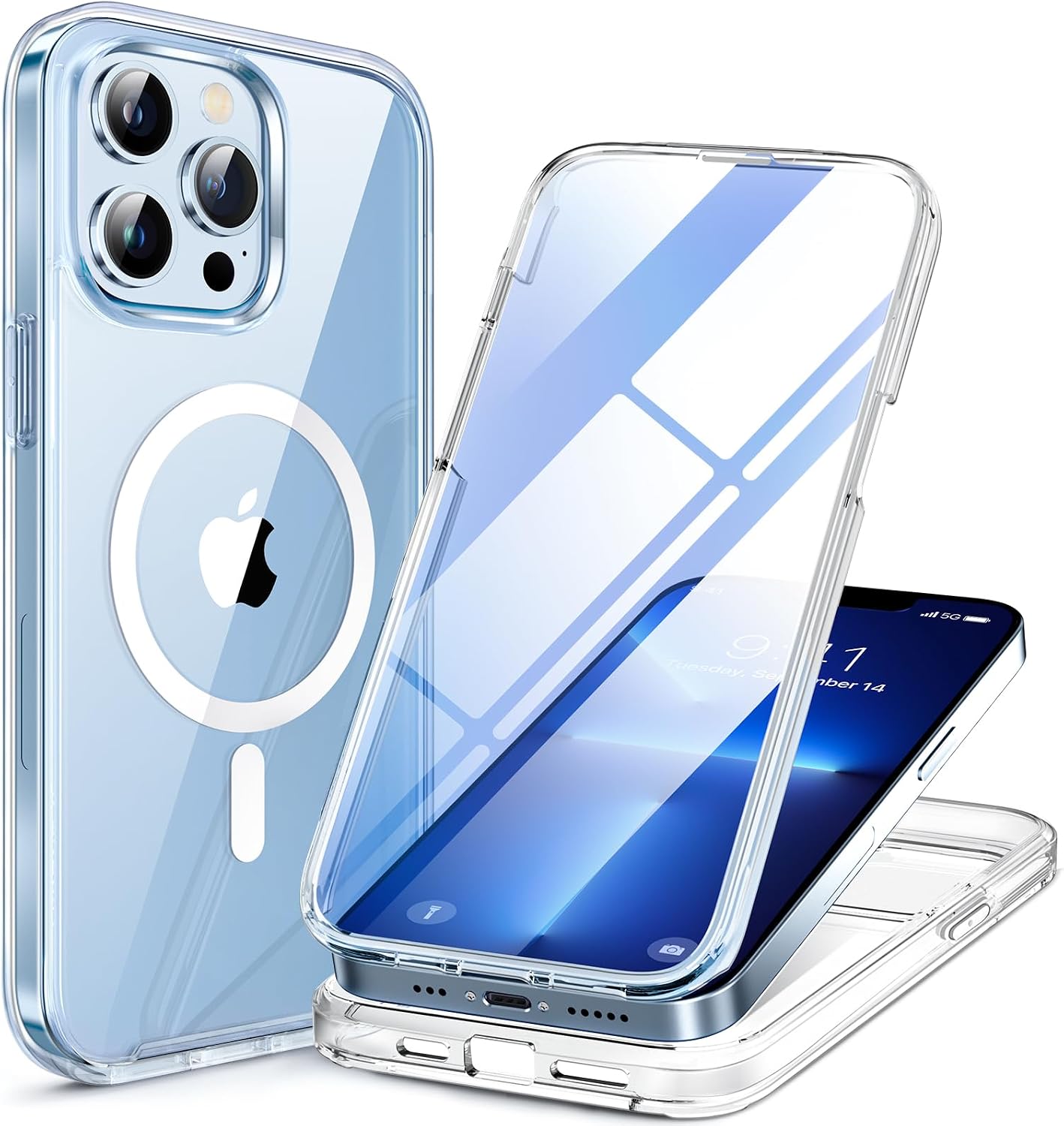 71Wb12Q0eiL._AC_SL1500_ Miracase iPhone 13 Pro Max Glass Case - 2023 Upgrade Full-Body Clear Bumper with Magnetic Ring and 9H Screen Protector