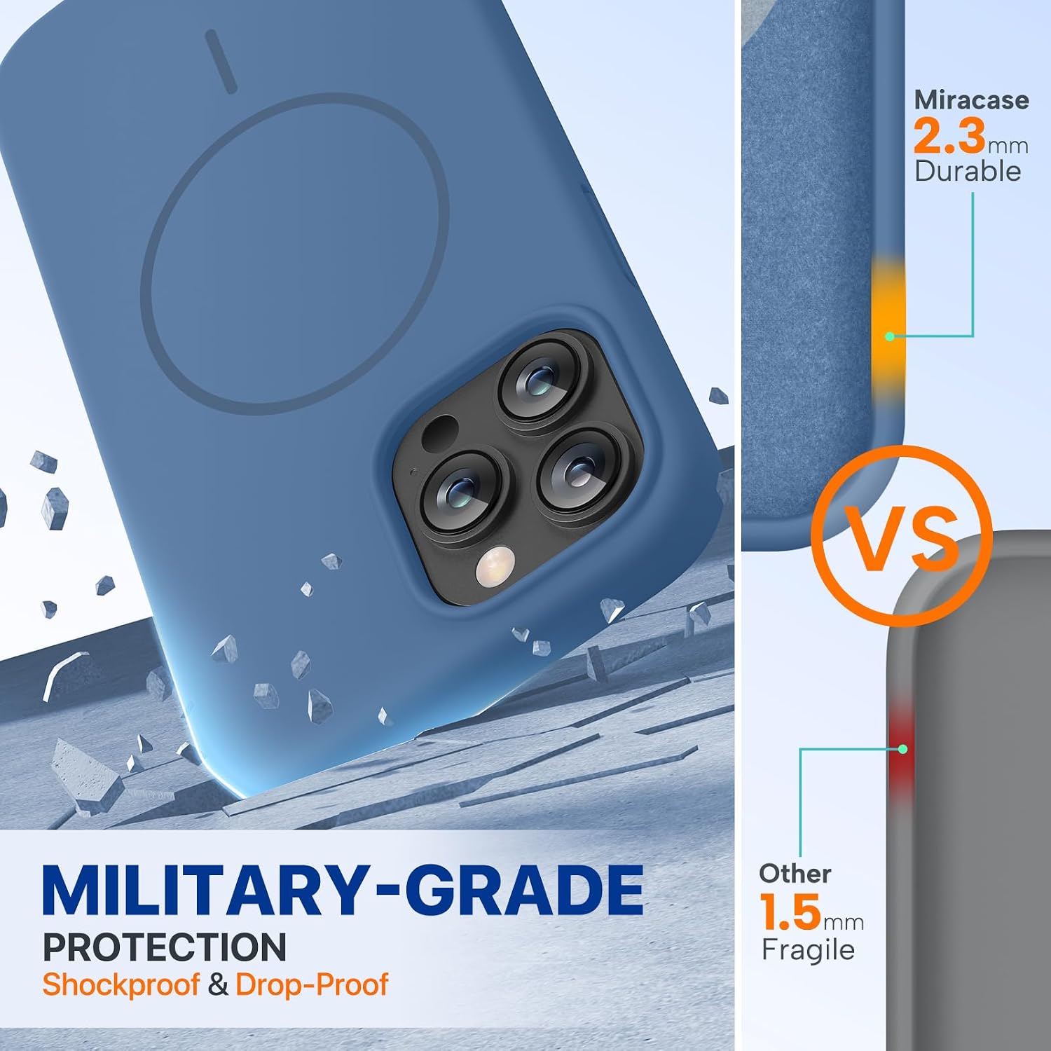 Miracase Magnetic for iPhone 13 Pro Max Case, [Soft Anti-Scratch Microfiber Lining], Compatible with MagSafe, Liquid Silicone Shockproof Drop Protection Phone Case for 13 Pro Max, Glass Blue