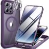71Wr19IbYFL._AC_SL1500_ Miracase Magnetic for iPhone 14 Pro Case 6.1 inch, (Compatible with MagSafe) Upgrade Full-Body Clear Phone Bumper Case with Built-in 9H Tempered Glass Screen Protector, Magnetic Purple