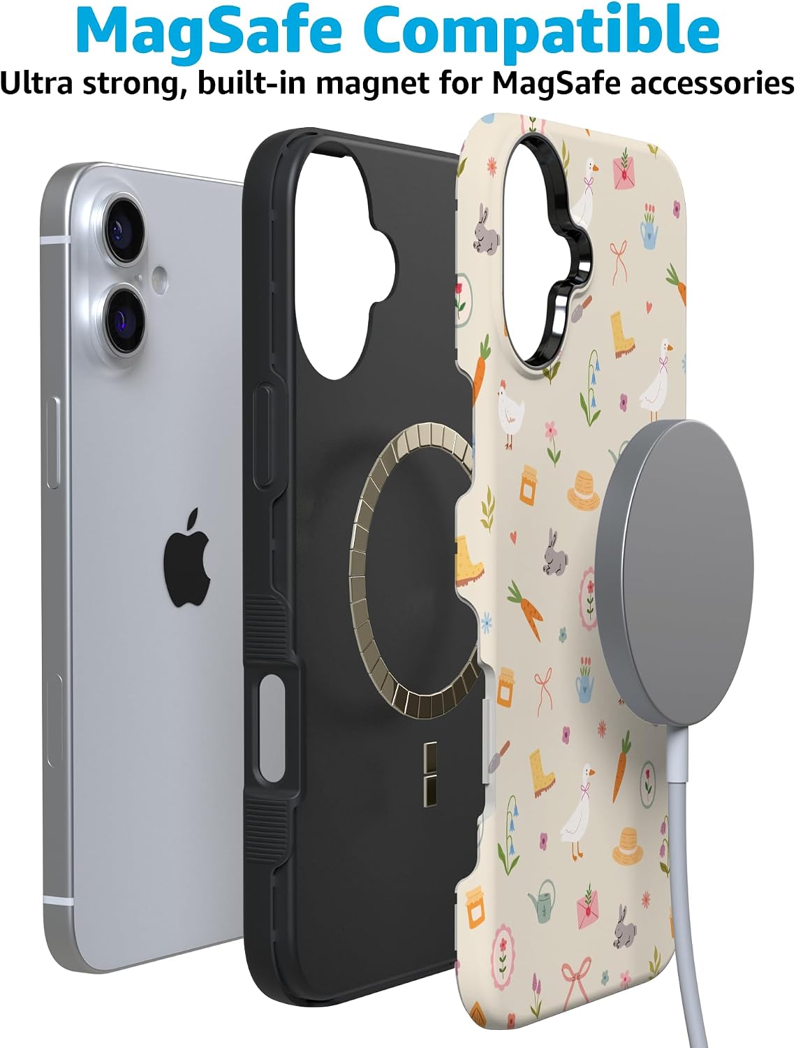 71X0QERdqyL._AC_SL1500_ Casely iPhone 16 Plus Case | Hoppy Garden | Spring Things | Bold Protective Design | Compatible with MagSafe