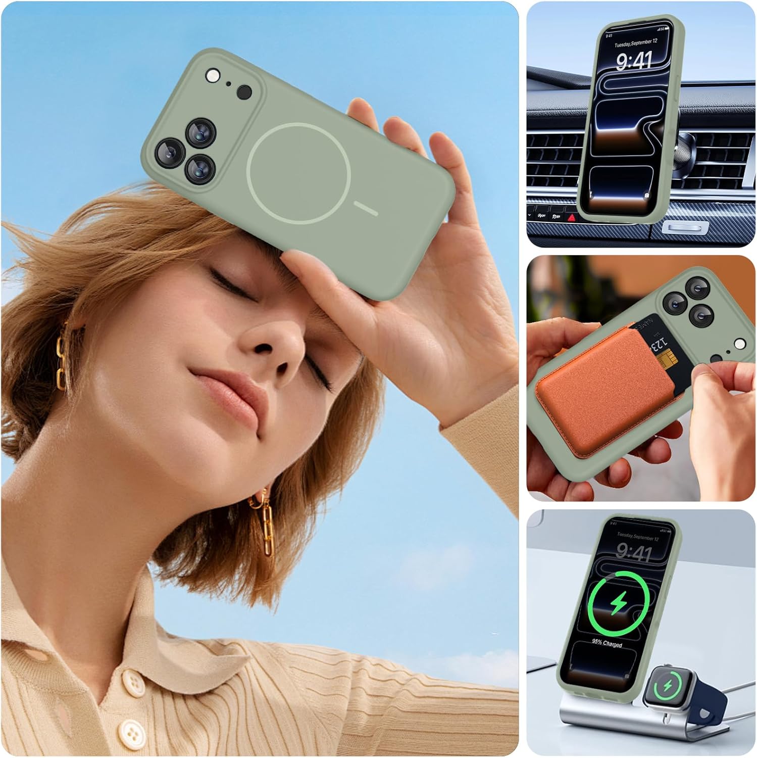 71X5t5i4JsL._AC_SL1500_ Miracase Magnetic for iPhone 17 Pro Max Case, Compatible with MagSafe, Integrated Silicone Camera Control Cover, 3.0mm Thicken Shockproof Drop Protection Phone Case for 17 ProMax, Patina Green