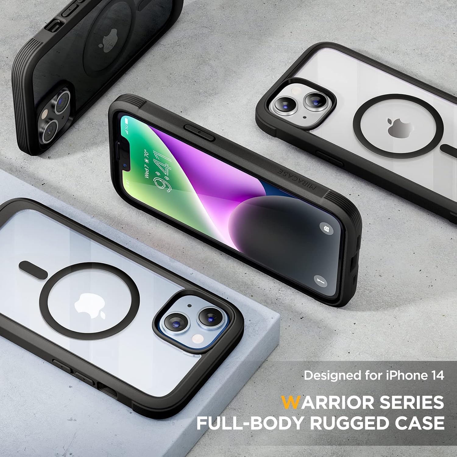 71XK6SyWXL._AC_SL1500_ Miracase Glass Series Designed for iPhone 14 Plus Case 6.7 inch, Upgrade Full-Body Magnetic Clear Case with Built-in 9H Tempered Glass Screen Protector,Compatible with MagSafe, Black