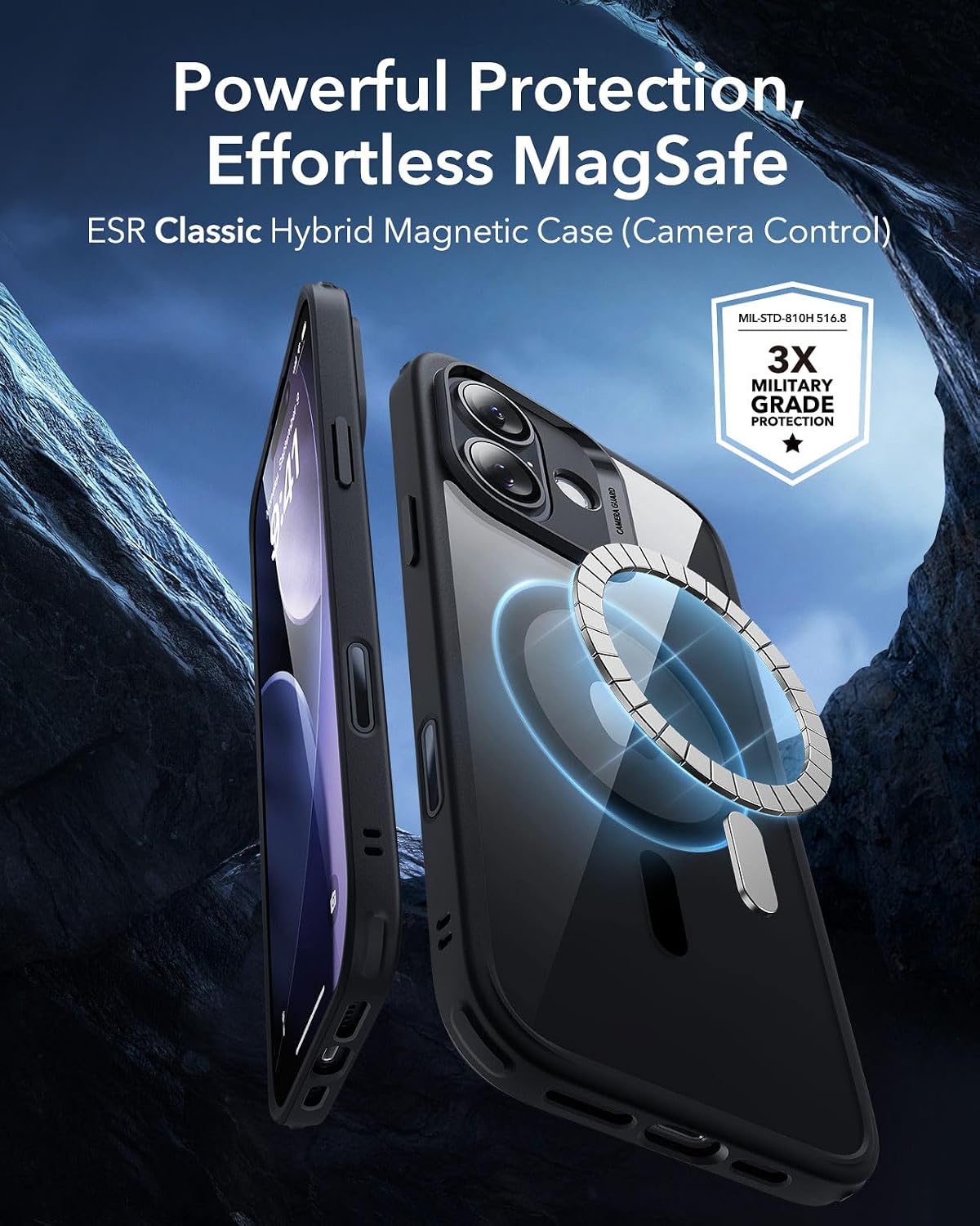 71XaQyiDUWL._AC_SL1500_ ESR for iPhone 17 Case, Camera Control Cover, Compatible with MagSafe, Shockproof Military-Grade Protection, Magnetic Phone Case for iPhone 17, Classic Hybrid Case, Clear Black