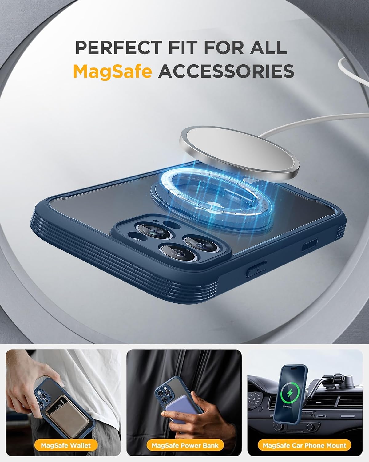 Miracase for iPhone 16 Pro Case with 360° Magnetic Ring Stand [Compatible with Magsafe] Full-Body Drop Proof Bumper Phone Case with Built-in 10H Tempered Glass Screen Protector,Blue