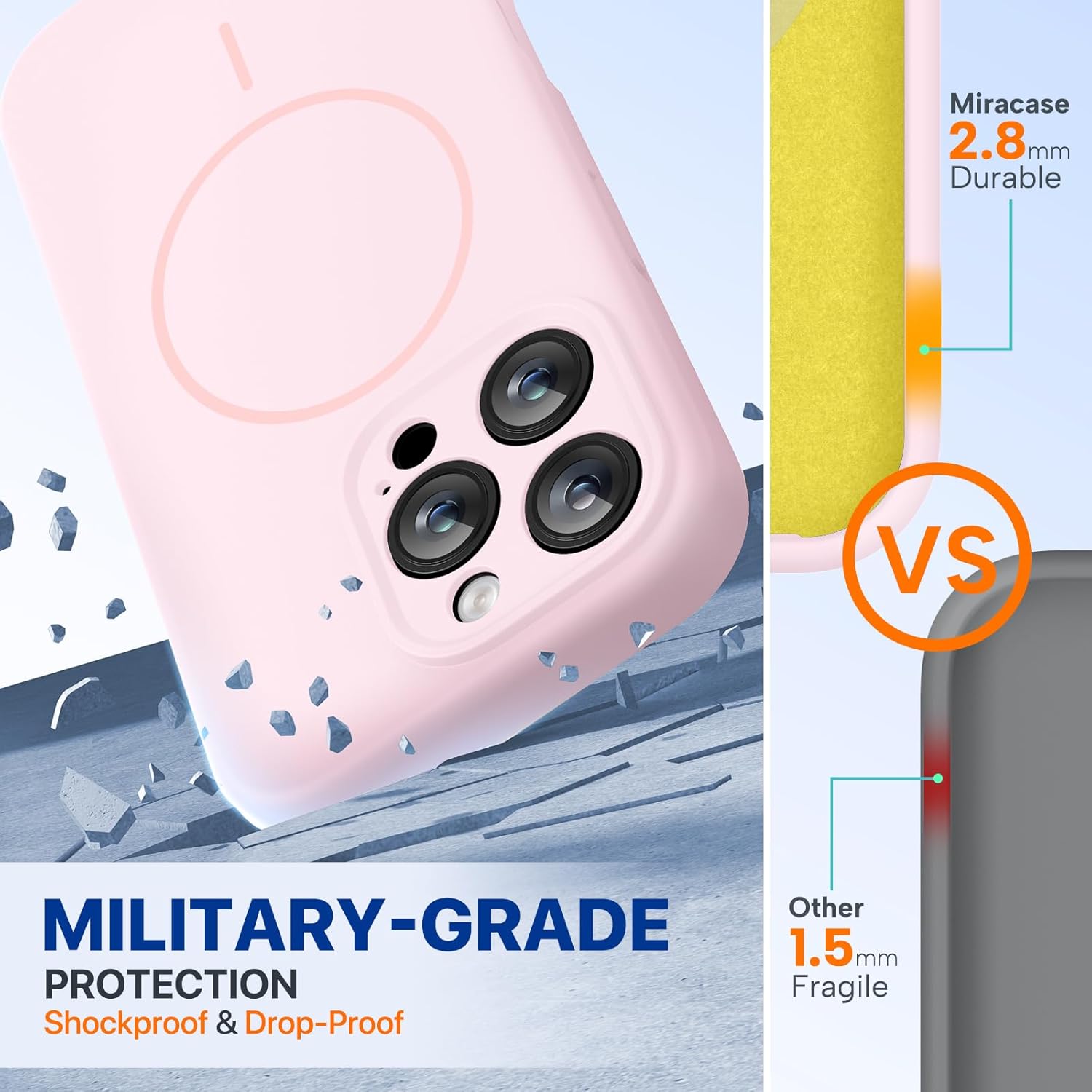 Miracase Magnetic for iPhone 16 Pro Case, [Soft Anti-Scratch Microfiber Lining], Compatible with MagSafe, Liquid Silicone Case Shockproof Drop Protection Phone Case for 16 Pro,Sand Pink