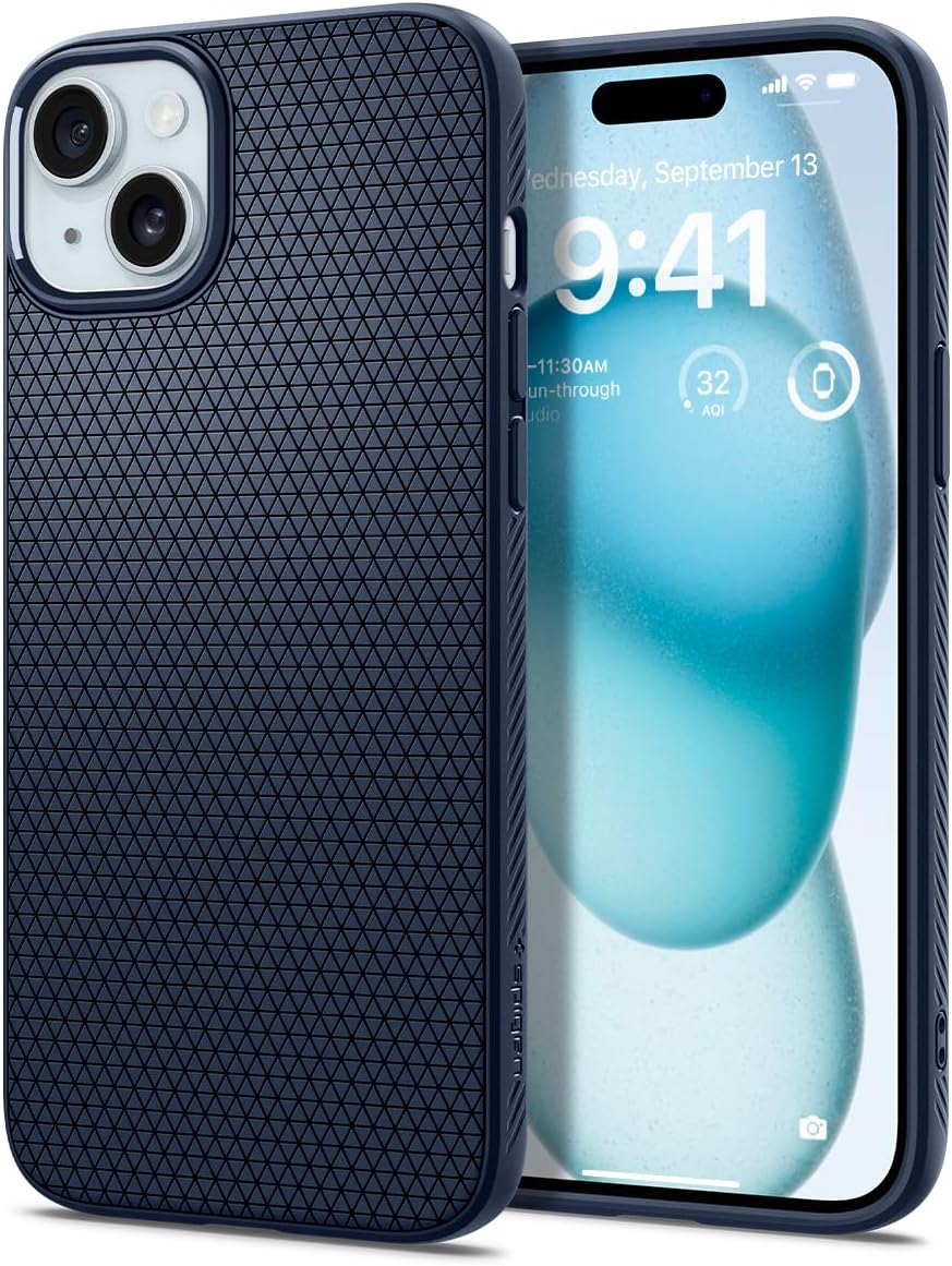 Spigen Liquid Air Designed for iPhone 15 Plus Case (2023) [Military-Grade Protection] - Navy Blue