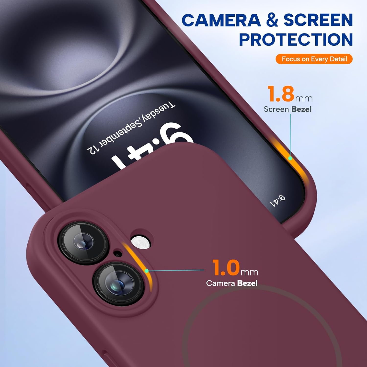 Miracase Compatible with iPhone 16 Case, [Soft Anti-Scratch Microfiber Lining], Compatible with MagSafe, Liquid Silicone Case Shockproof Drop Protection Phone Case for 16,Wine Red