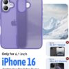 Eastinbox for iPhone 16 Case [16FT Military Grade Shockproof], Anti-Slip Anti-Scratch, Slim Translucent Frosted Matte Protective Cover, i Phone 16 Phone Case 6.1", Lightpurple