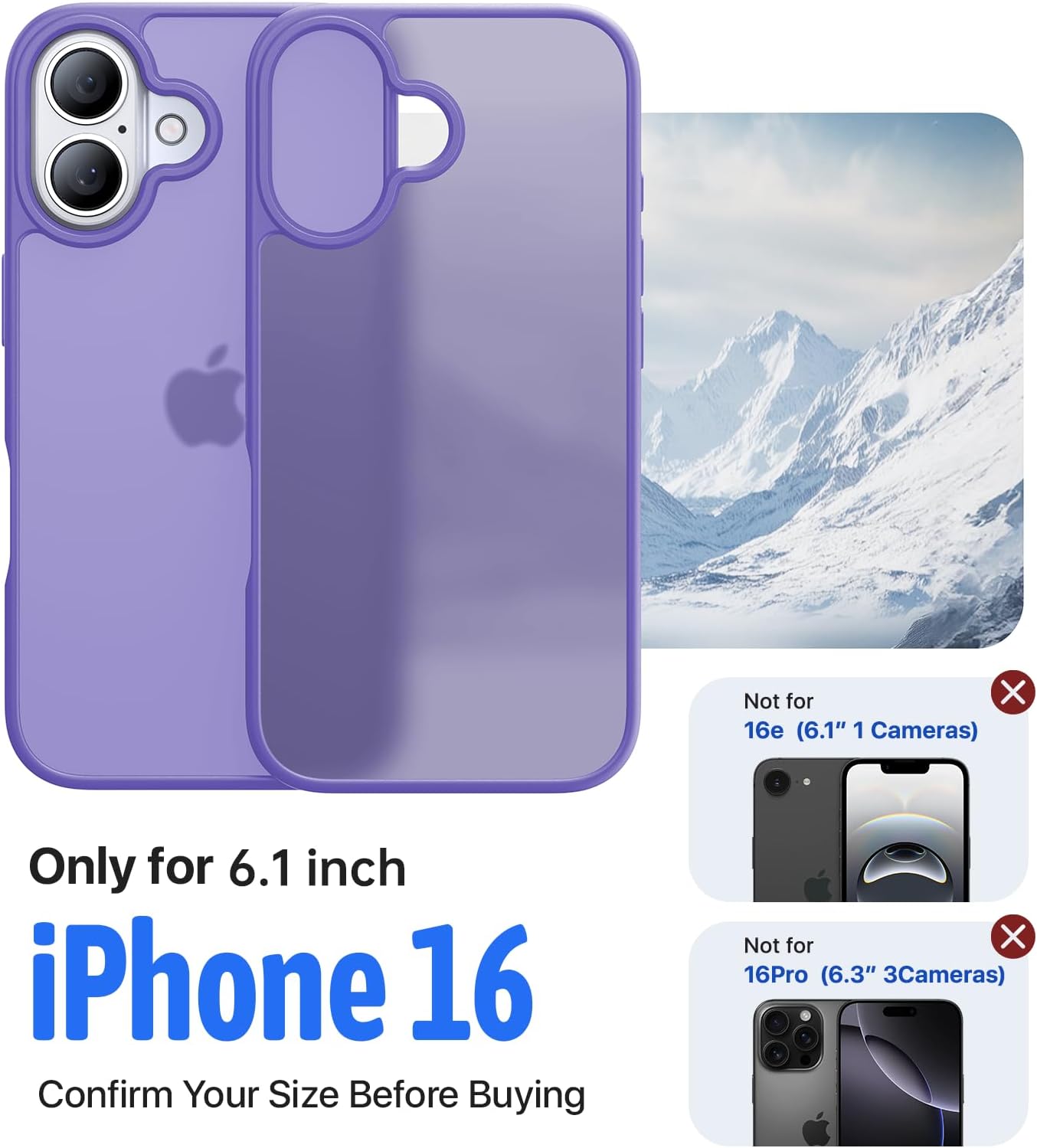 Eastinbox for iPhone 16 Case [16FT Military Grade Shockproof], Anti-Slip Anti-Scratch, Slim Translucent Frosted Matte Protective Cover, i Phone 16 Phone Case 6.1", Lightpurple