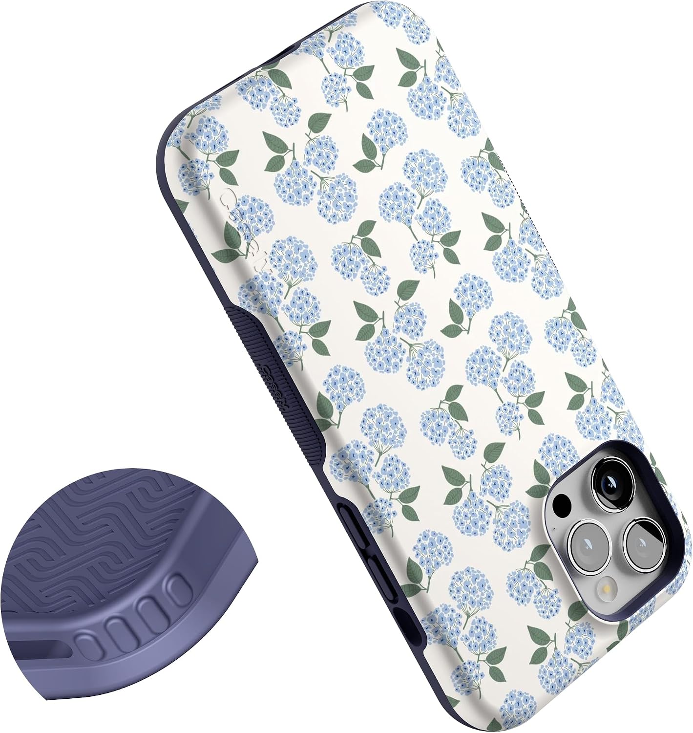 71Yo6zxQcWL._AC_SL1500_ Casely iPhone 12 Pro Max Case | Nantucket Cottage | Blue Hydrangea | Bold Protective Design | Compatible with MagSafe