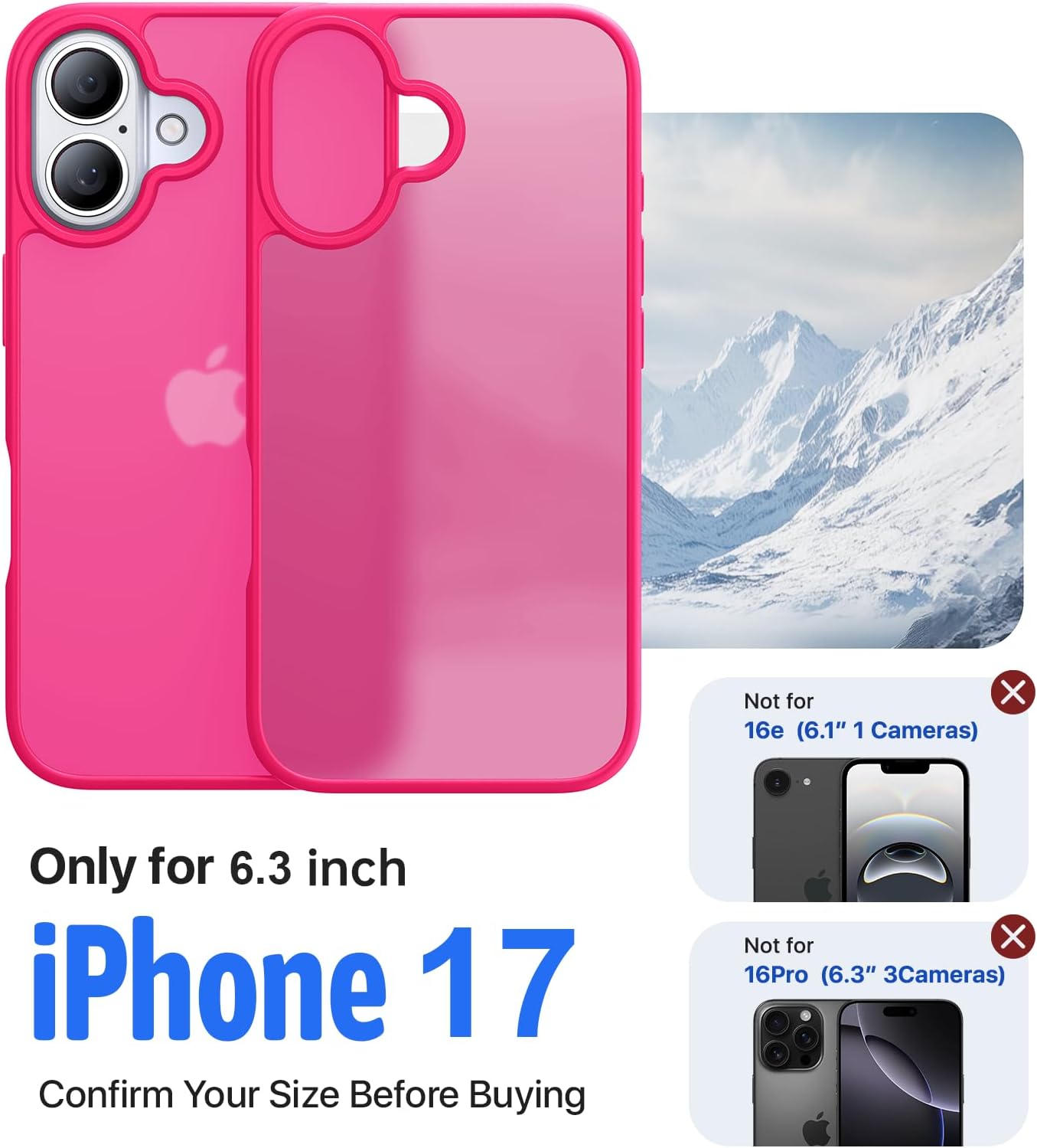 Eastinbox for iPhone 17 Case [16FT Military Grade Shockproof], Anti-Slip Anti-Scratch, Slim Translucent Frosted Matte Phone Cover, Case for i Phone17 6.3", Hotpink