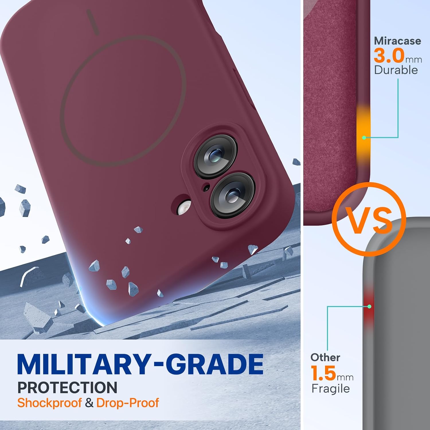 Miracase Compatible with iPhone 16 Case, [Soft Anti-Scratch Microfiber Lining], Compatible with MagSafe, Liquid Silicone Case Shockproof Drop Protection Phone Case for 16,Wine Red