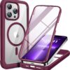 71amtI1U5TL._AC_SL1500_ Miracase Magnetic for iPhone 13 Pro Max Case 6.7 inch, (Compatible with MagSafe) Upgrade Full-Body Clear Phone Bumper Case with Built-in 9H Tempered Glass Screen Protector, Magnetic Wine Red