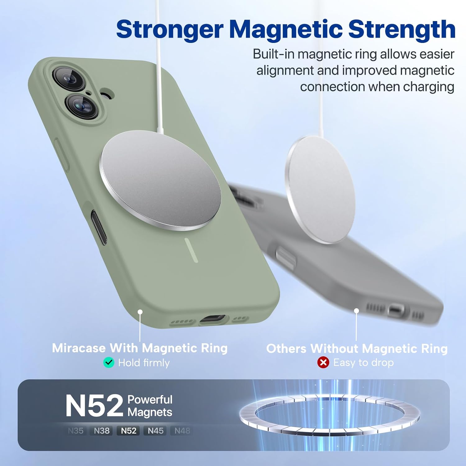 Miracase Compatible with iPhone 16 Case, [Soft Anti-Scratch Microfiber Lining], Compatible with MagSafe, Liquid Silicone Case Shockproof Drop Protection Phone Case for 16,Patina Green