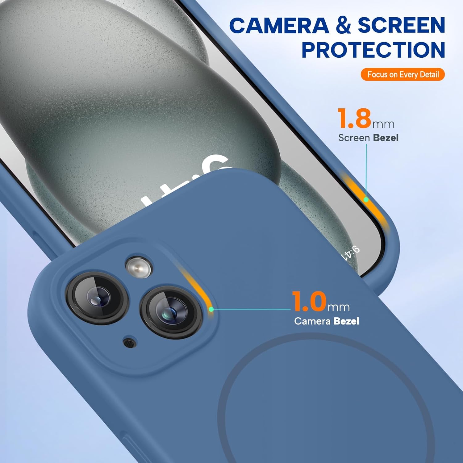 Miracase Compatible with iPhone 15 Case, [Soft Anti-Scratch Microfiber Lining], Liquid Silicone Case Gel Rubber Shockproof Drop Protection Phone Case for iPhone 15, Glass Blue
