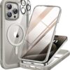 Miracase Magnetic for iPhone 15 Pro Case [Compatible with MagSafe] Full-Body Phone case with Built-in Glass Screen Protector& Camera Protector, Military Drop Proof 15 Pro Cover,Titan