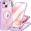 Miracase Magnetic for iPhone 15 Plus Case 6.7'' [Compatible with Magsafe] Full-Body Military Drop Proof 15 Plus Phone Case Cover with Built-in 9H Tempered Glass Screen Protector,Light Purple