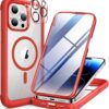 71bfZWhH3OL._AC_SL1500_ Miracase Magnetic for iPhone 14 Pro Max Case 6.7 inch, (Compatible with MagSafe) Upgrade Full-Body Clear Phone Bumper Case with Built-in 9H Tempered Glass Screen Protector, Magnetic Red