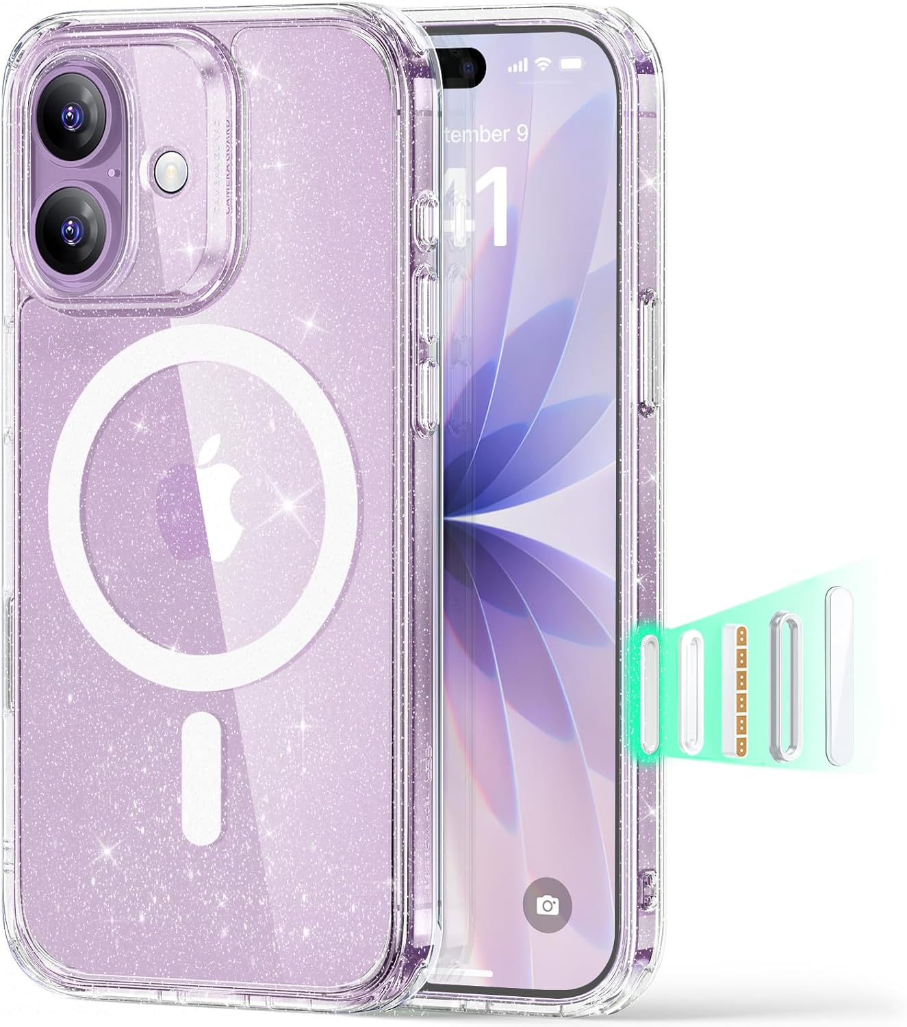71c3cuyDwrL._AC_SL1500_ ESR for iPhone 17 Case, Camera Control Cover, Compatible with MagSafe, Shockproof Military-Grade Protection, Magnetic Phone Case for iPhone 17, Classic Hybrid Case, Clear Shimmer