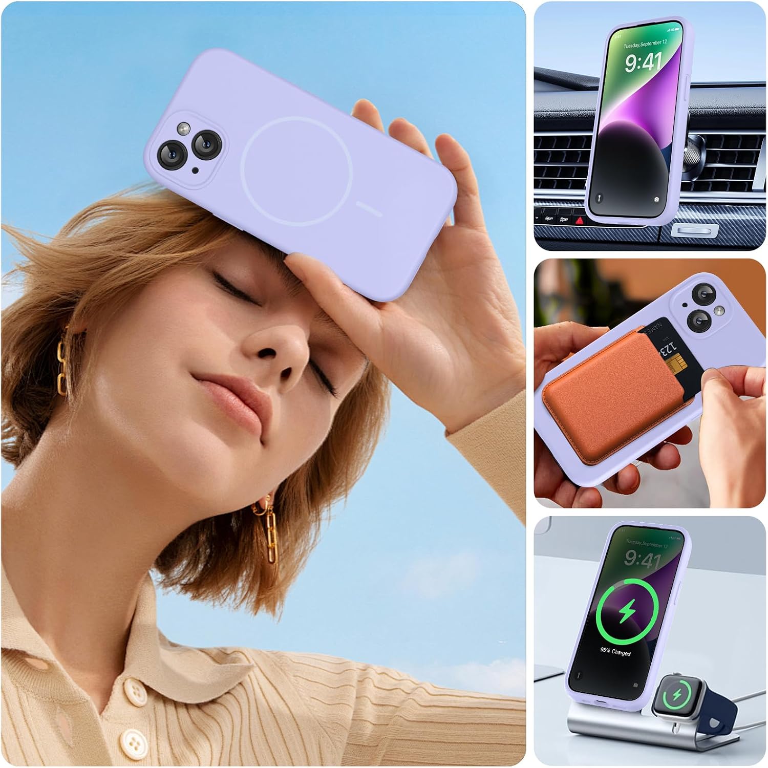 Miracase Magnetic for iPhone 14 Plus Case, [Soft Anti-Scratch Microfiber Lining], Compatible with MagSafe, Silicone Shockproof Protection Phone Case for iPhone 14 Plus,Light Purple