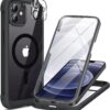 71d6KdpjAkL._AC_SL1500_ Miracase Magnetic for iPhone 12/12 Pro Case 6.1 inch, (Compatible with MagSafe) Upgrade Full-Body Clear Phone Bumper Case with Built-in 9H Tempered Glass Screen Protector, Magnetic Classic Black