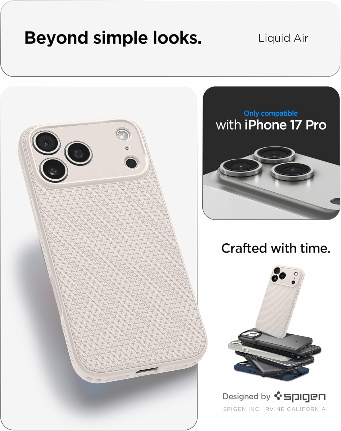 Spigen for iPhone 17 Pro Case, Liquid Air [TPU Covered Camera Control] [No Magnet Ring] [Military-Grade Protection] - Natural Titanium