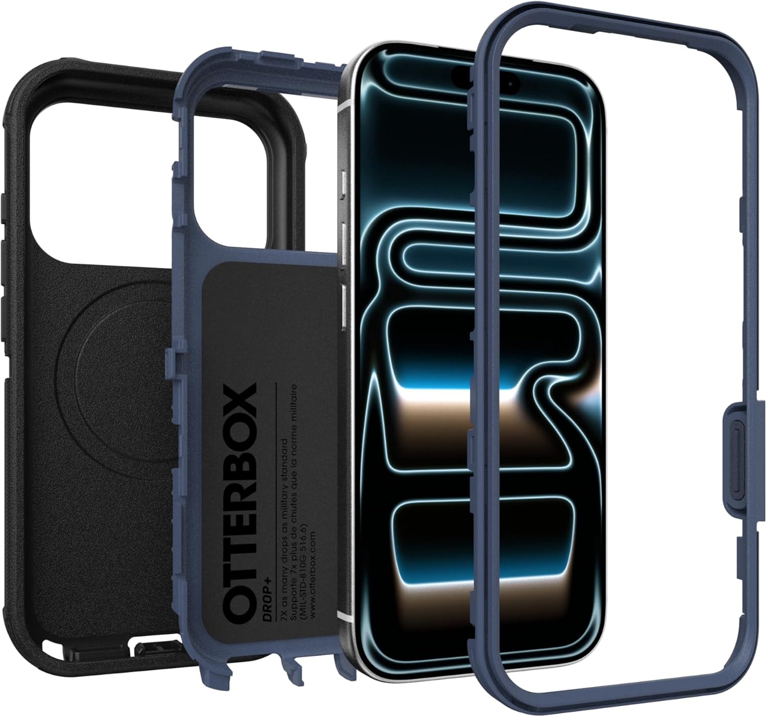 71dJ9gvZrL._AC_SL1500_ OtterBox iPhone 17 Pro (Only) - Defender Series Case - Black Shadow (Black & Blue) - Snaps on MagSafe - Tough - Rugged & Durable