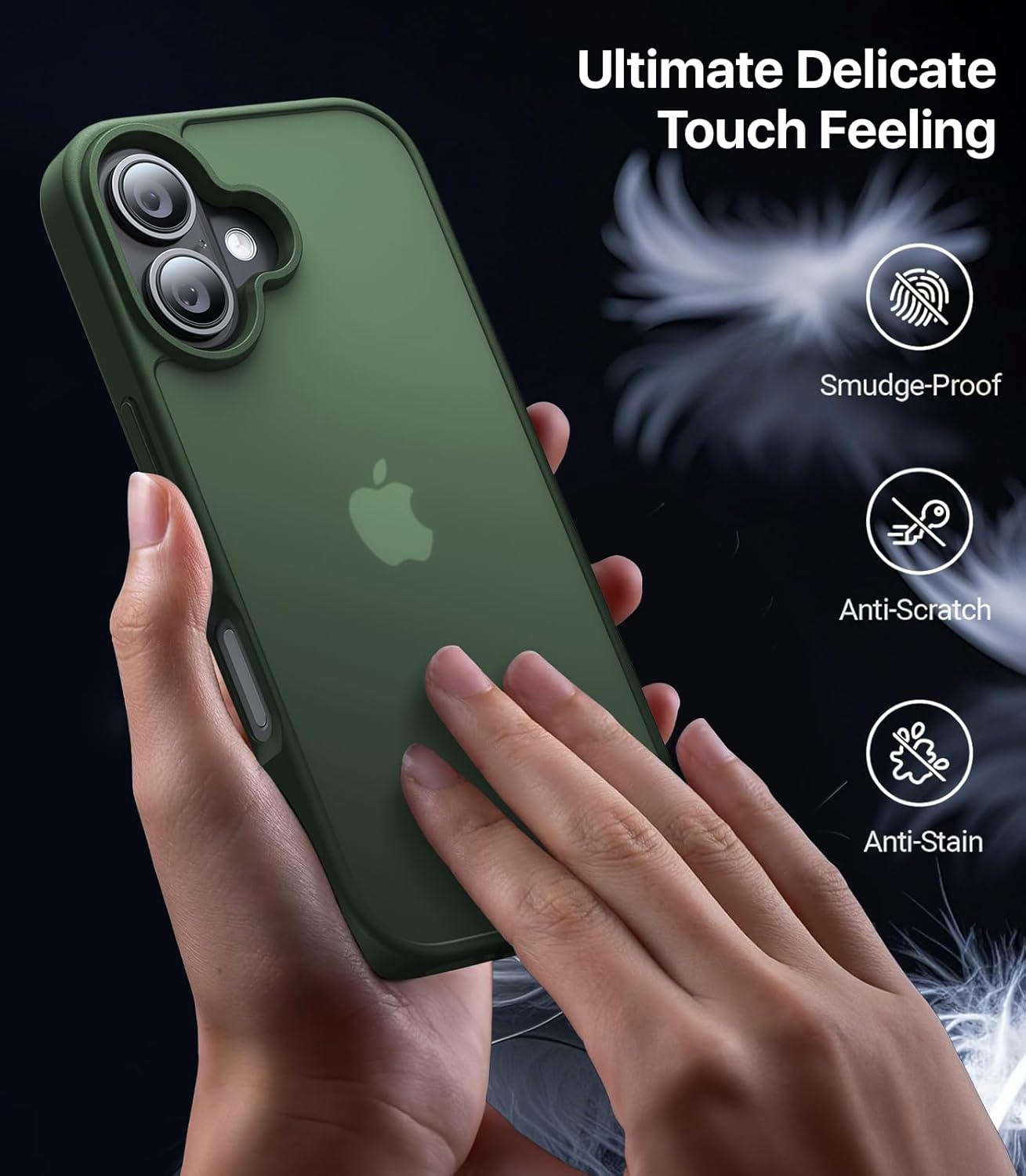 Eastinbox for iPhone 16 Case [16FT Military Grade Shockproof], Anti-Slip Anti-Scratch, Slim Translucent Frosted Matte Protective Cover, i Phone 16 Phone Case 6.1", Green