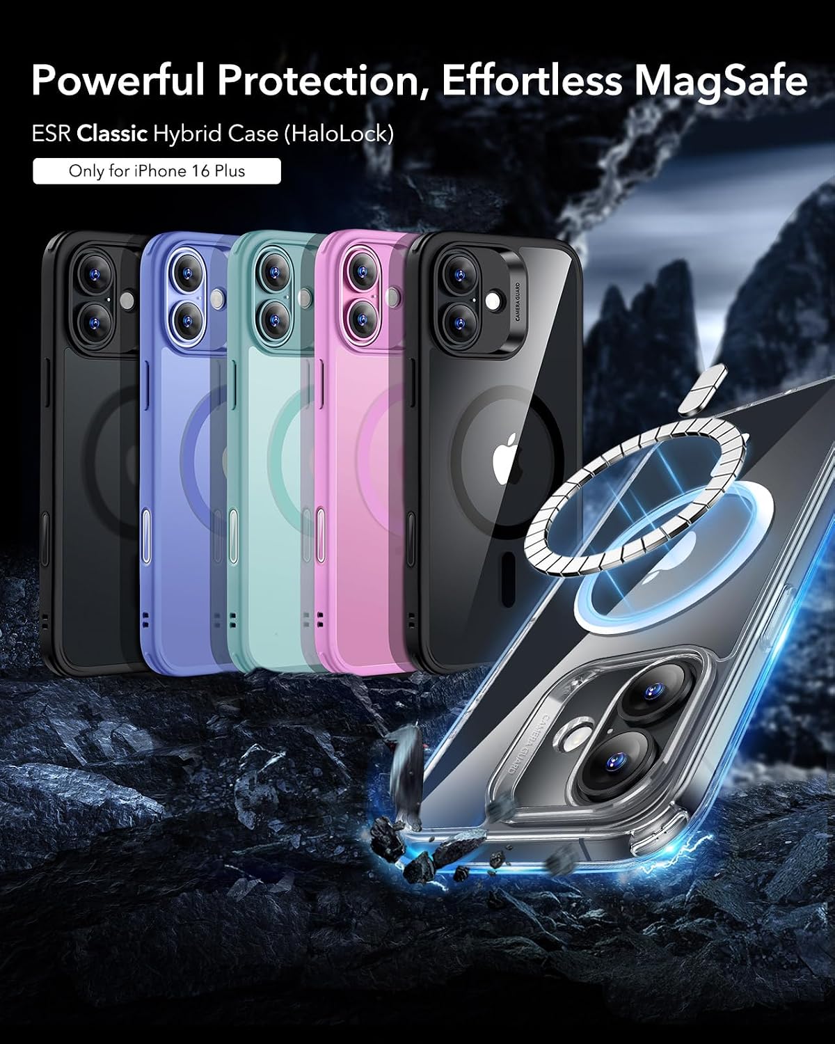 71dvWgjwycL._AC_SL1500_ ESR for iPhone 16 Plus Case, Camera Control Cover, Compatible with MagSafe, Shockproof Military-Grade Protection, Magnetic Phone Case for iPhone 16 Plus, Classic Hybrid Case, Clear Black