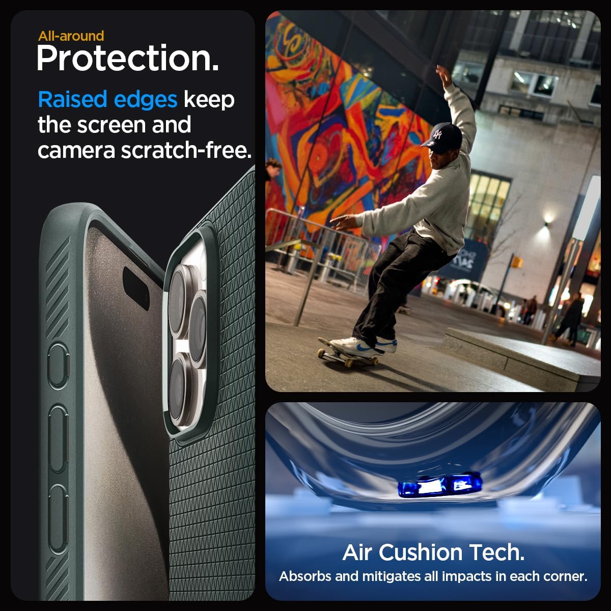 Spigen Liquid Air Designed for iPhone 15 Pro Max Case (2023) [Military-Grade Protection] - Abyss Green