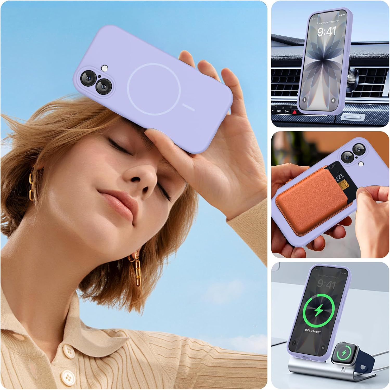 Miracase Magnetic for iPhone 17 Case, Compatible with MagSafe, Integrated Silicone Camera Control Cover, 3.0mm Thicken Shockproof Drop Protection Phone Case for 17,Light Purple