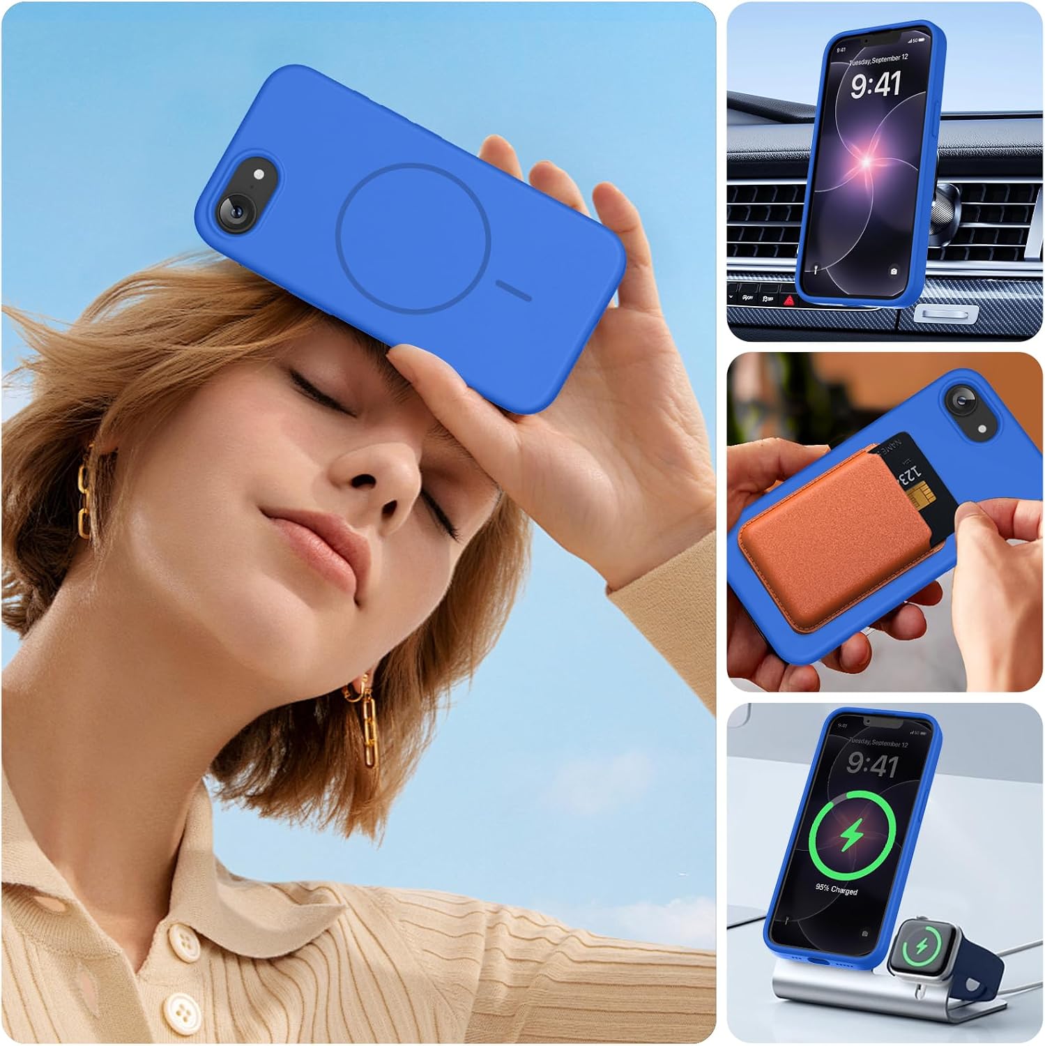 Miracase Magnetic for iPhone 17e Case & iPhone 16e Case, [Soft Anti-Scratch Microfiber Lining], Compatible with MagSafe, Silicone Shockproof Protection Phone Case for iPhone 17e/16e, Blue