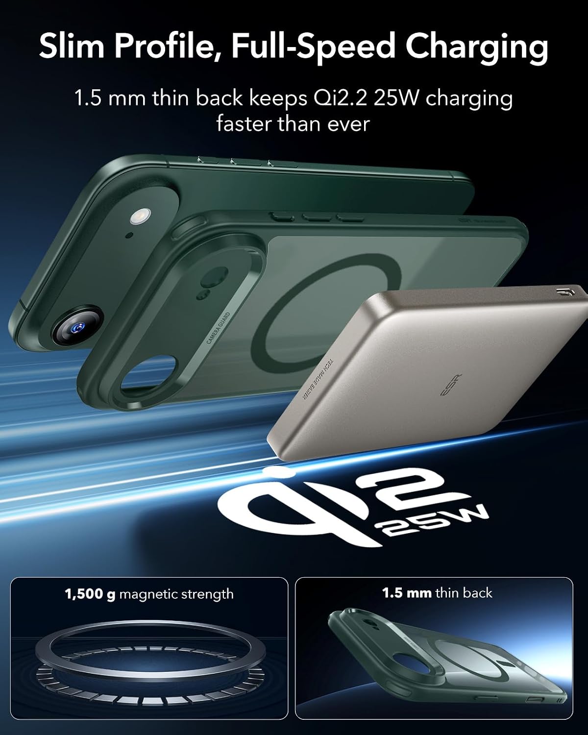 ESR for iPhone Air Case, Camera Control Cover, Compatible with MagSafe, Shockproof Military-Grade Protection, Magnetic Phone Case for iPhone Air, Classic Hybrid Case, Frosted Green