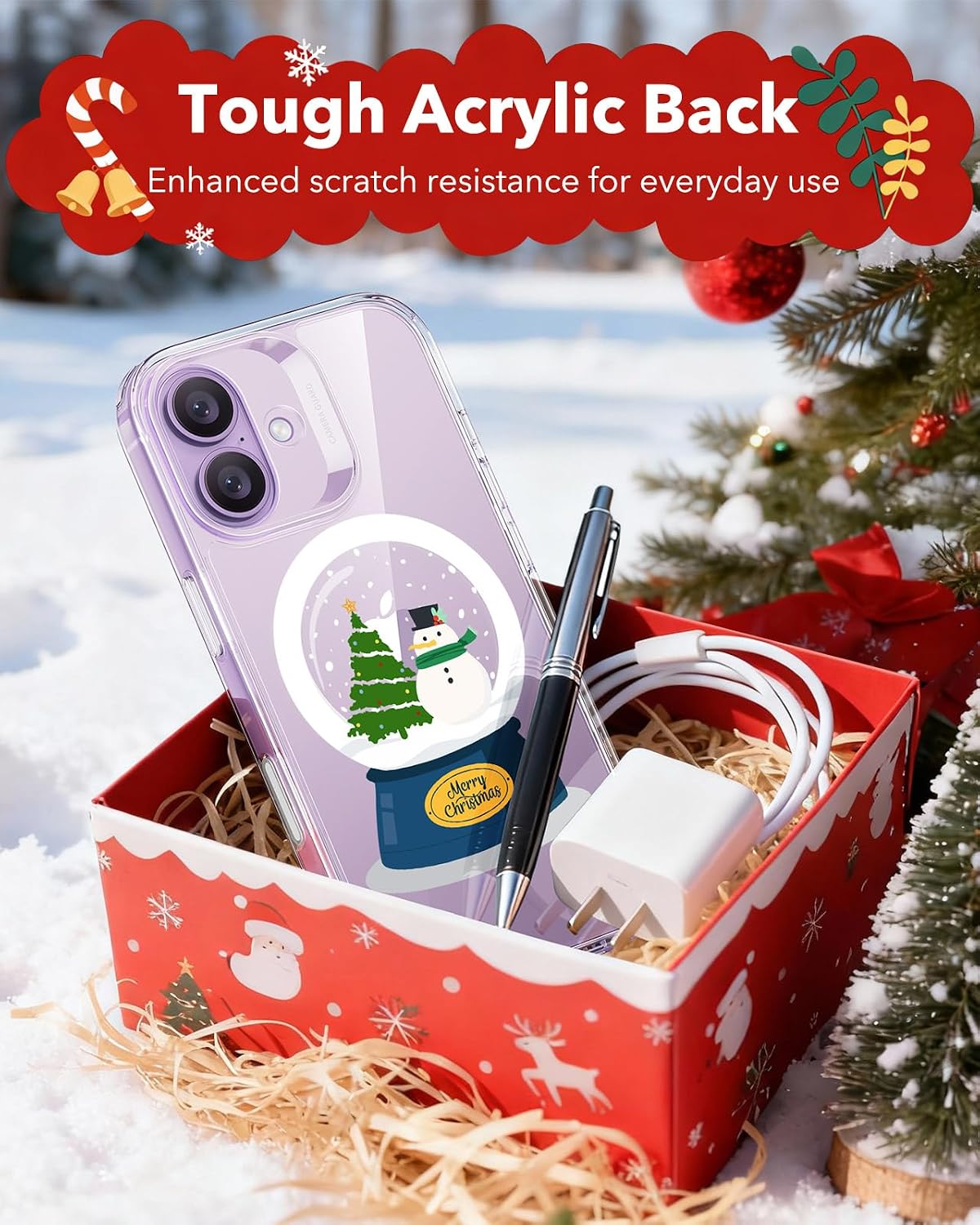 71ed0zyJ49L._AC_SL1500_ ESR for iPhone 17 Case, Camera Control Cover, Compatible with MagSafe, Shockproof Military-Grade Protection, Magnetic Phone Case for iPhone 17, Classic Hybrid Case, Christmas Globe