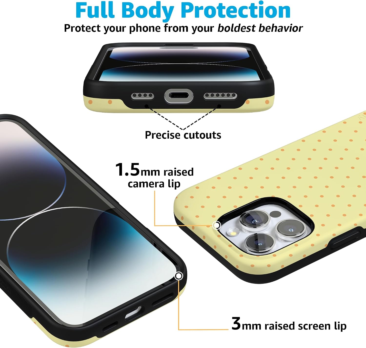 71eiUXE2UsL._AC_SL1500_ Casely iPhone 16 Pro Case | On the Dot | Yellow Polka Dot | Bold Protective Design | Compatible with MagSafe
