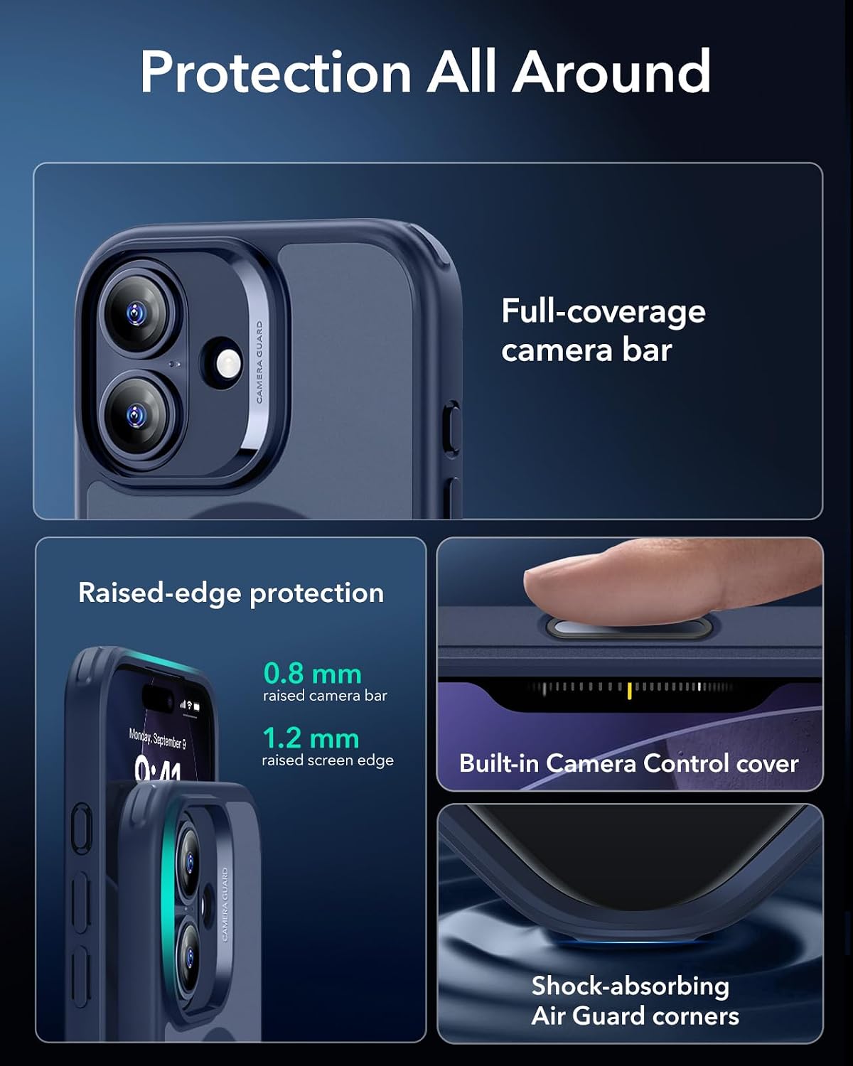 71eju6baECL._AC_SL1500_ ESR for iPhone 17 Case, Camera Control Cover, Compatible with MagSafe, Shockproof Military-Grade Protection, Magnetic Phone Case for iPhone 17, Classic Hybrid Case, Frosted Blue