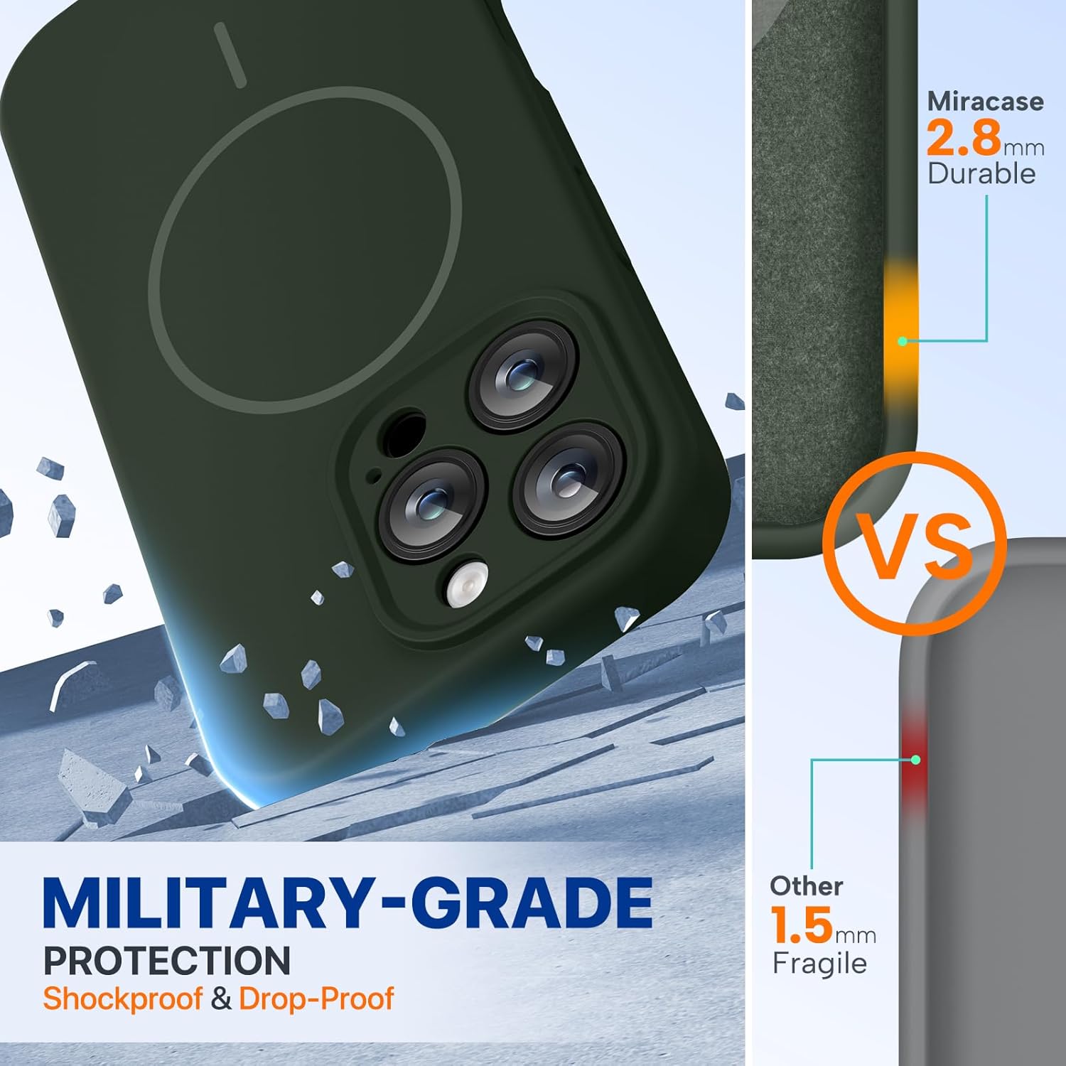 Miracase Magnetic for iPhone 16 Pro Max Case, [Soft Anti-Scratch Microfiber Lining], Compatible with MagSafe, Liquid Silicone Case Shockproof Drop Protection Phone Case for 16 ProMax,Dark Green