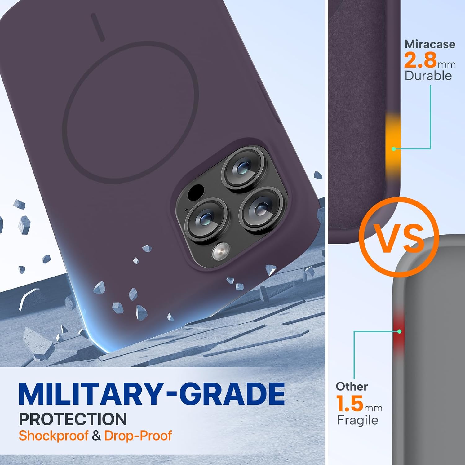 Miracase Magnetic for iPhone 12 Pro Max Case, [Soft Anti-Scratch Microfiber Lining], Compatible with MagSafe, Liquid Silicone Case Shockproof Drop Protection Phone Case for 12 ProMax,Dark Purple