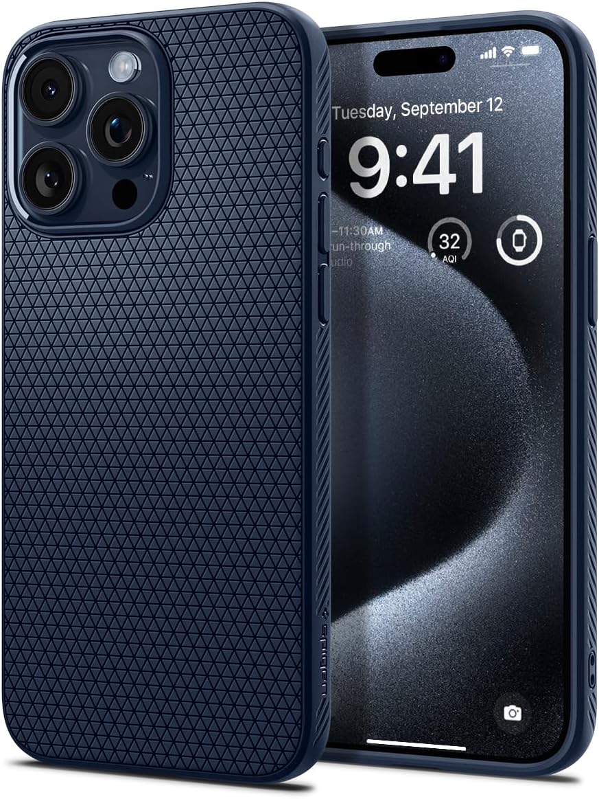 Spigen Liquid Air Designed for iPhone 15 Pro Case (2023) [Military-Grade Protection] - Navy Blue