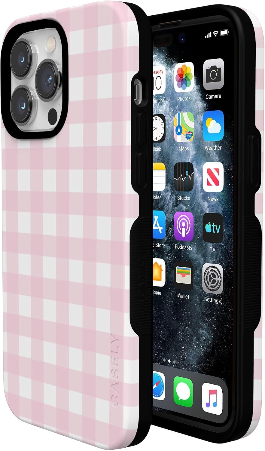 71fbBzrycL._AC_SL1500_ Casely iPhone 14 Pro Case | Pink Plaid | Sunday Best | Bold Protective Design | Compatible with MagSafe